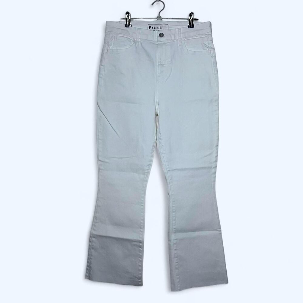 Frank & Eileen Killian Crop Flare Jeans Denim Raw Hem White Cotton Women Size 29